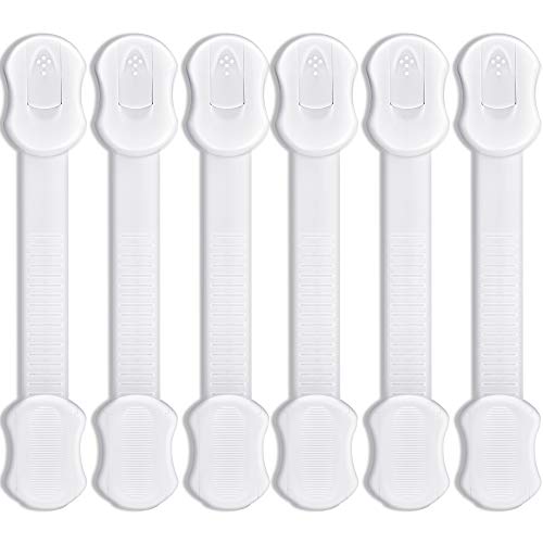 Baby Ziz Adjustable Strap Child Safety Refrigerator Lock, Cabinet Locks | 6 Pack with 2 EXTRA 3M Adhesive | White