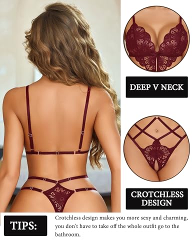 Image of Avidlove Women Lingeries Deep V Teddy Sexy Lace Bodysuit Cut Out Babydoll