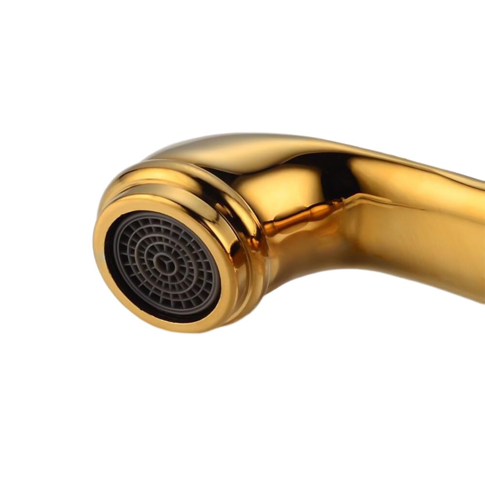 Grifo de latón dorado retro con patrón giratorio, cartucho de cerámica de alta calidad, giratorio, grifo para lavabo con panal, flujo de agua silencioso para baño, hotel, inodoro, hogar (dorado)