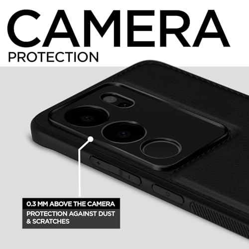 Image of Pikkme Vivo V29 / V29 Pro 5G Back Cover | Flexible Pu Leather | Full Camera Protection | Raised Edges | Super Soft-Touch | Bumper Case for Vivo V29 / V29 Pro 5G (Black)