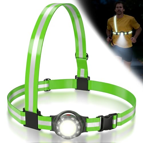 RHXJ Running Lights for Runners 500LM Adjustable LED Chest Lamp with 360 Reflective Vest USB-C Rechargeable for Running Hiking Cycling Walking