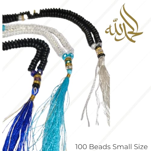 Image of Islamic Salat Prayer Tasbih 100 Crystal White, Black Beads - Tasbeeh for Dhikr, Zikr, and Meditation Fine Beads with Silk Tassel, 34 cm