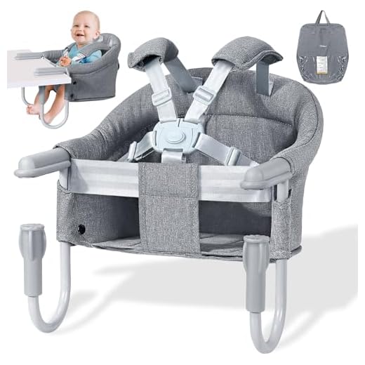 Orzbow Hook On High Chair, Folding Portable Baby Table High Chair Booster Seat, Baby HighChair with Storage Bags, Easy Clip on Table Feeding Chair for Home, Restaurant and Travel, Gray