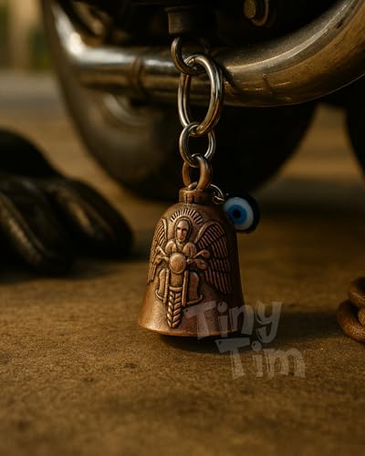 Image of Tiny Tim Guardian Bell with Evil Eye Charm - Protective Motorcycle & Car Accessory - Tibetan-Inspired Design - Wards Off Negative Energy - Ideal Gift for Bikers & Travelers