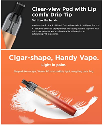 Original Geekvape Wenax M1 Kit 800Mah Battery Vape Fit 0.8Ohm 1.0Ohm Cartridge Mtl Vaporizer Niente Nicotina (Wenax M1 0.8Ω Kit Gradient Gold) - 4