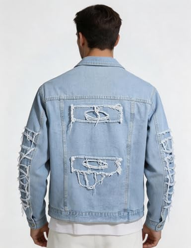 Image of Men`s Classic Ripped Hip Hop Motorcycle Denim Jacket