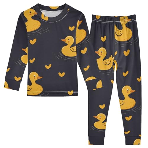 Pajama Sets Long Sleeve Duck Hearts on Black Soft Comfy Sleepwear 2 Piece PJS 3-8T