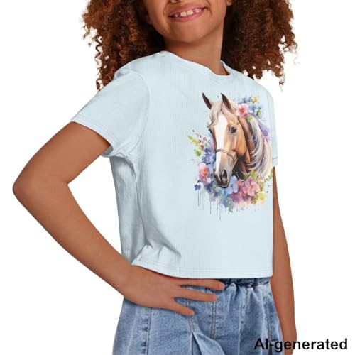 Image of Cute Crop Tops for Girls Short Sleeve Summer T Shirts Fashion Graphic Tees Crew Neck Pullover Tee 5-14 Years