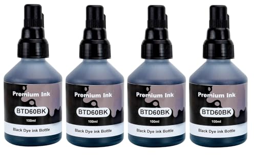 Image of KOSH BTD60 BT5000 Refill Ink Compatible for Brother DCP-T300 T310W T500W T520W T220 T700W T420W T425W T426W T428W T720DW T725DW T820DW T810W T910DW T920DW Printers (4, Black Pack of 4)