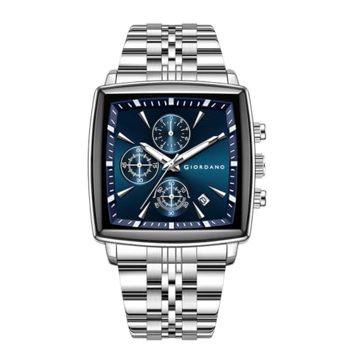 Image of Giordano Multi Function Watch for Men with Square Dial, Stainless Steel Strap and Date Display