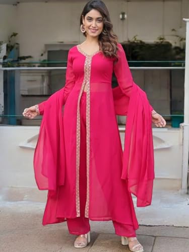 Image of Elegant Women?s Ethnic Kurta Set with Intricate Embroidered Lacework - Designer Kurta with Dupatta & Bottom Wear - Perfect for Weddings & Festive Occasions