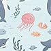 HOMETITUTE Light Blue Ocean Animals Wallpaper Peel and Stick Cute Sea Creature Pattern Contact Paper Wall Paper Stick 17.7