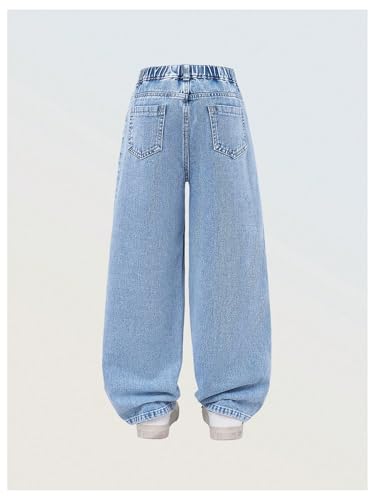 WDIRARA Girl's Cute Bow Print Ripped Jeans Elastic Waist Wide Leg Baggy Demin Pants2