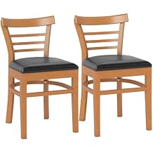KOTEK Wooden Dining Chairs Set of 2, Solid Rubber Wood Kitchen Chairs with PU Leather Cushioned Seat and Curved Backrest, Armless Side Chairs for Dining Room, Living Room Brown & Black