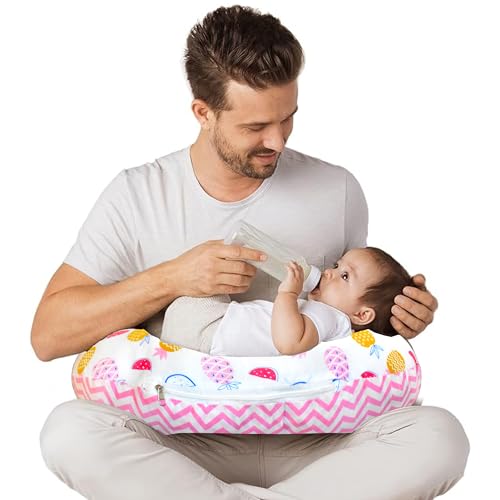 Image of VParents Multipurpose Baby Feeding Nursing Cum Maternity Pillow for New Born Cotton, Recommended for Maternity, Nursing, Medical Fruity (Pink) 110589