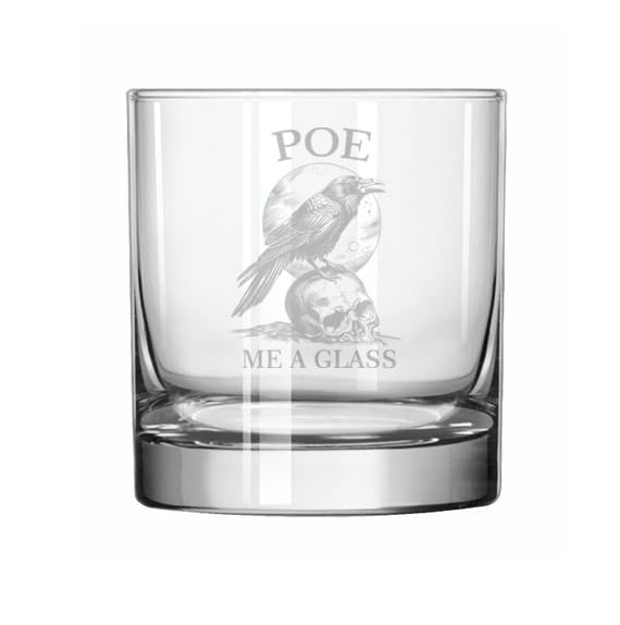 Rocks Whiskey Old Fashioned Glass Gift Poe Me A Glass Edgar Allan Poe Crow Raven Reading Book Lover