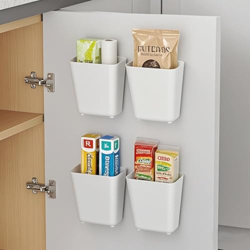 Küchenschranktür Aufbewahrungsbox, 4 Stück Selbstklebende Wandmontierte Aufbewahrungsbox Küchen Organizer, Kleine Gegenstände Organizer für Schrank, Badezimmer, Kühlschrank