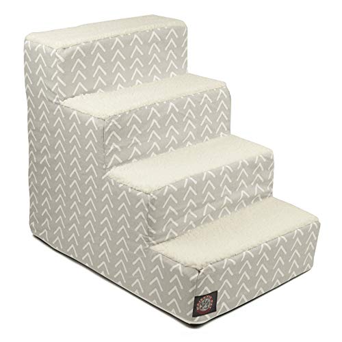 Majestic Pet Portable Pet Stairs | Soft Sherpa Steps Foam Feeling | Steps for Dogs & Cats | Dog & Cat Ramp | Indoor Only | Max Weight: up to 250 Lbs, 4 Step, Boho Arrow Light Gray