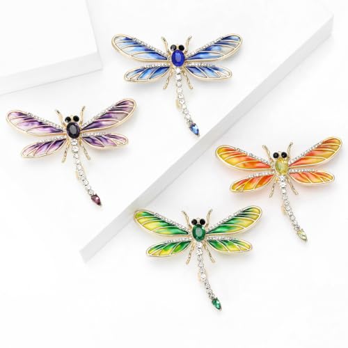 Image of Dragonfly Brooch and Pins for Women Enamel /Rhinestone Crystal Dragonfly Animals Brooches Jewelry for Mom Wife Elegant Dress Accessories Birthday Gifts