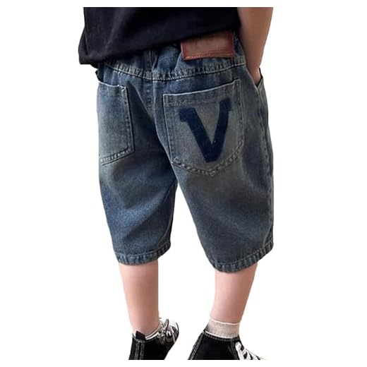 Short Baggy en Jean Adolescents Bermuda Denim Shorts Plat l’Avant Tissé Confortable et Respirant avec Taille Lastique Running Ado Garcon 4-14 Ans