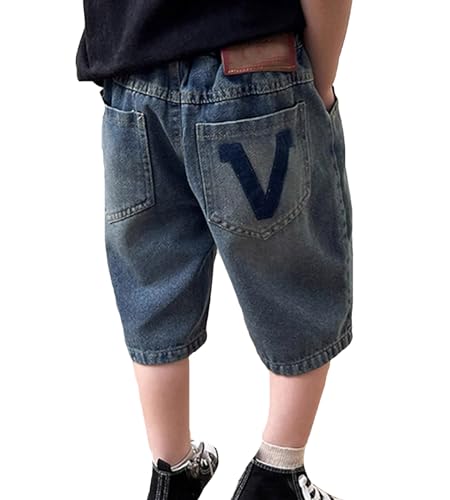 Blau Kurze Jeanshose Jungen 158 Baggy Teenager Jeans Kinder Bermuda Shorts Weites Bein Denim Shorts Y2K Streetwear Pants Kid Boys Freizeithose Sommer Loose Fit Hose Mit Gummibund