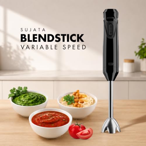 Image of Sujata Blendstick Hand Blender | 600W Heavy Duty Motor | Variable Speed Control | Stainless Steel Shaft | 18000 RPM | Professional Immersion Blender | Easy Clean | Black