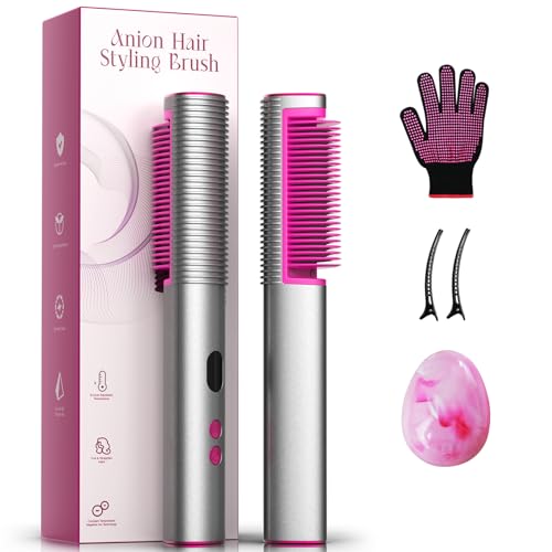 Hair Straighteners Brush 2-in-1 Ionic Straighten & Smooth Tool for Instant Frizz Control Fast Heating Anti-Scald Design Digital Display 9 TempsIdeal for Beginners Professionals Women & Gifts
