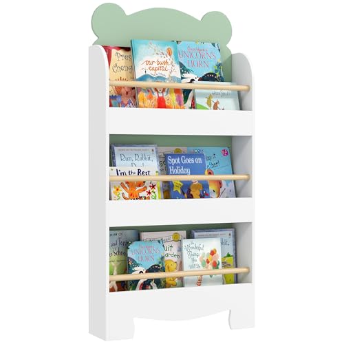 AIYAPLAY Libreria per Bambini a 3 Ripiani, Scaffale Salvaspazio a Forma di Orsetto con Barriere Frontali, per Cameretta...