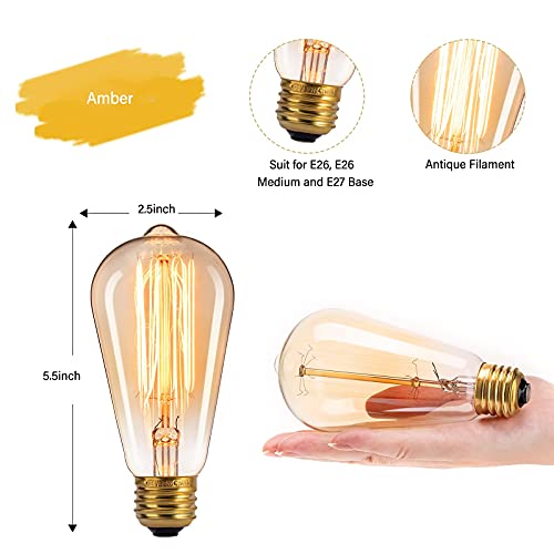Brightown Edison Light Bulbs, 6Pcs Vintage 60 Watt Incandescent Light Bulbs E26 Base Dimmable Decorative Antique Filament Light Bulbs 252 Lumens, Amber Warm #TOP5