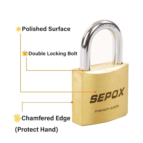 Image of SEPOX Solid Brass Padlock 40mm, Keyed Alike 24 Keys, Chamfered Edge, 16Pcs