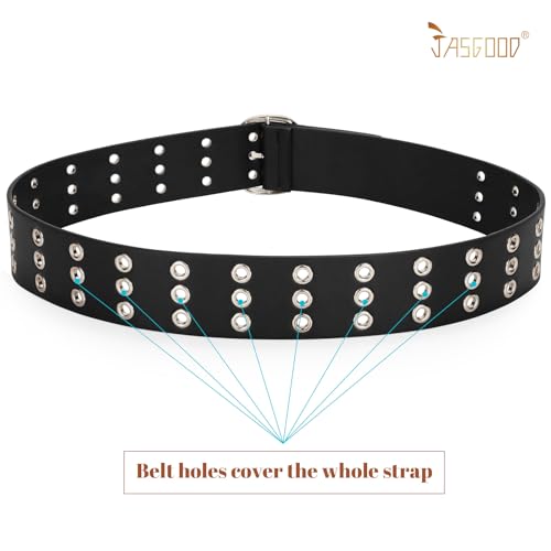 JASGOOD Three Grommet Belt for Women Wide Waist Belt PU Leather Punk Studded Belt for Jeans Pants3