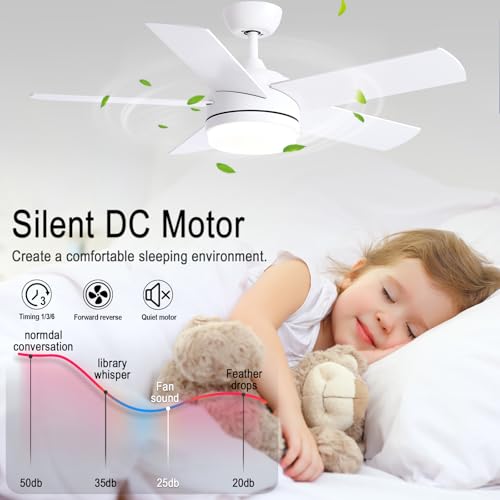 YUHAO 44 Inch White Ceiling Fan with Light and Remote Control.Noiseless,Dimmable,3CCT,6 Speeds Reversible, DC Ceiling Fans for Indoor or Covered Outdoor Use.ETL Listed by YUHAO - Image 4