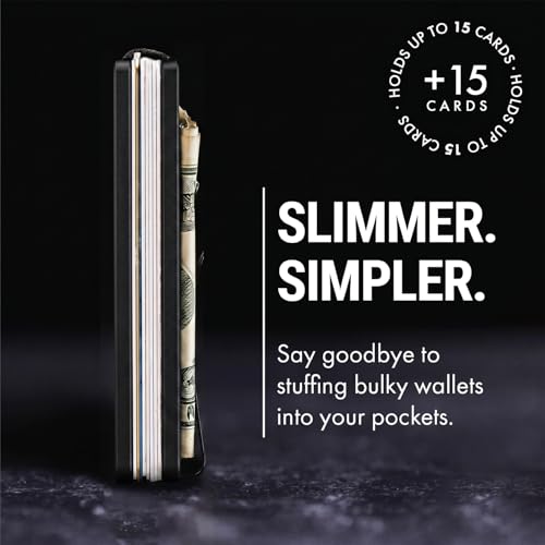 Image of Mountain Voyage Co Minimalist Wallet for Men & Women - Slim RFID Wallet, Scratch Resistant, Credit Card Holder & Money Clip, Easily Removable Money & Cards, (Black Titanium)