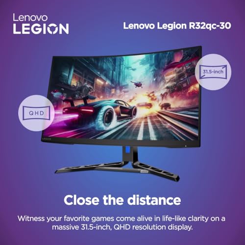 Lenovo Legion-R32qc-30 | 32" (81.2cm) QHD 180Hz Curved Gaming Monitor | 0.5ms, AMD FreeSync, 99% sRGB, 3Wx2Speaker, 2xHDMI 2.1 TMDS, 1xDP 1.4| Tilt, Swivel, Pivot, Height Adjust | Black | 67C8GAC1IN