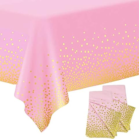 POPOYU Pink and Gold Confetti Tablecloth Cover