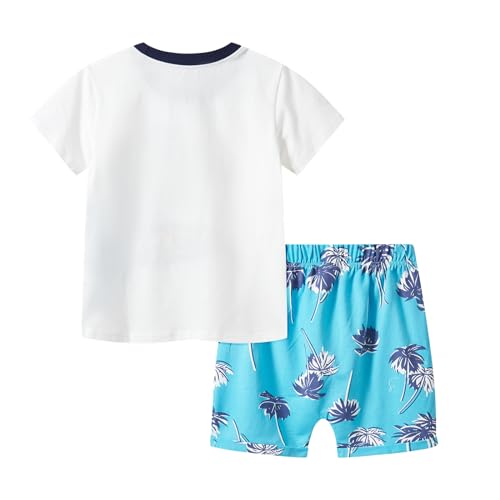 Image of LMYOVE Toddler Boy Short Set Little Boy Clothes Casual CrewNeck Short Sleeve T-Shirt and Short Sets Summer Beach Outfits(3T Skateboarding Dinosaur
