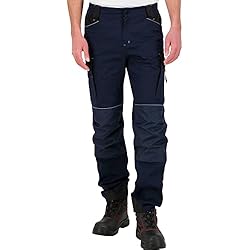 Pantalones De Trabajo Para Hombre BWOLF Daytona Pantalones De Trabajo Hombre Ropa De Trabajo para Hombre Elasticos Pantalon Trabajo con Muchos Bolsillos, Azul, XL