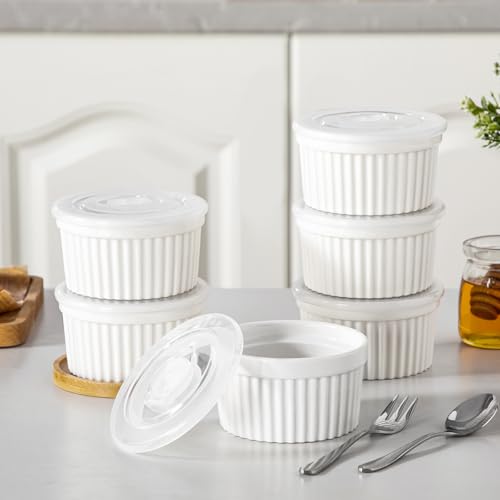 Vancasso VC-RAMEKINS-08-LID 8 Oz Ramekins With Lid, Porcelain Creme Brulee Souffle Dishes thumb #5
