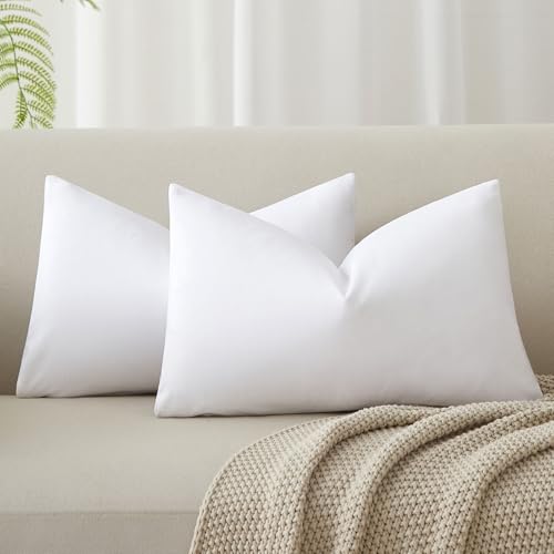 Image of JUSPURBET 12x20 Velvet Lumbar Throw Pillow Covers Set of 2,White | Modern Soft Decorative Cushion Covers with Hidden Zipper for Couch Sofa Bed Living Room Bedroom Home Decor