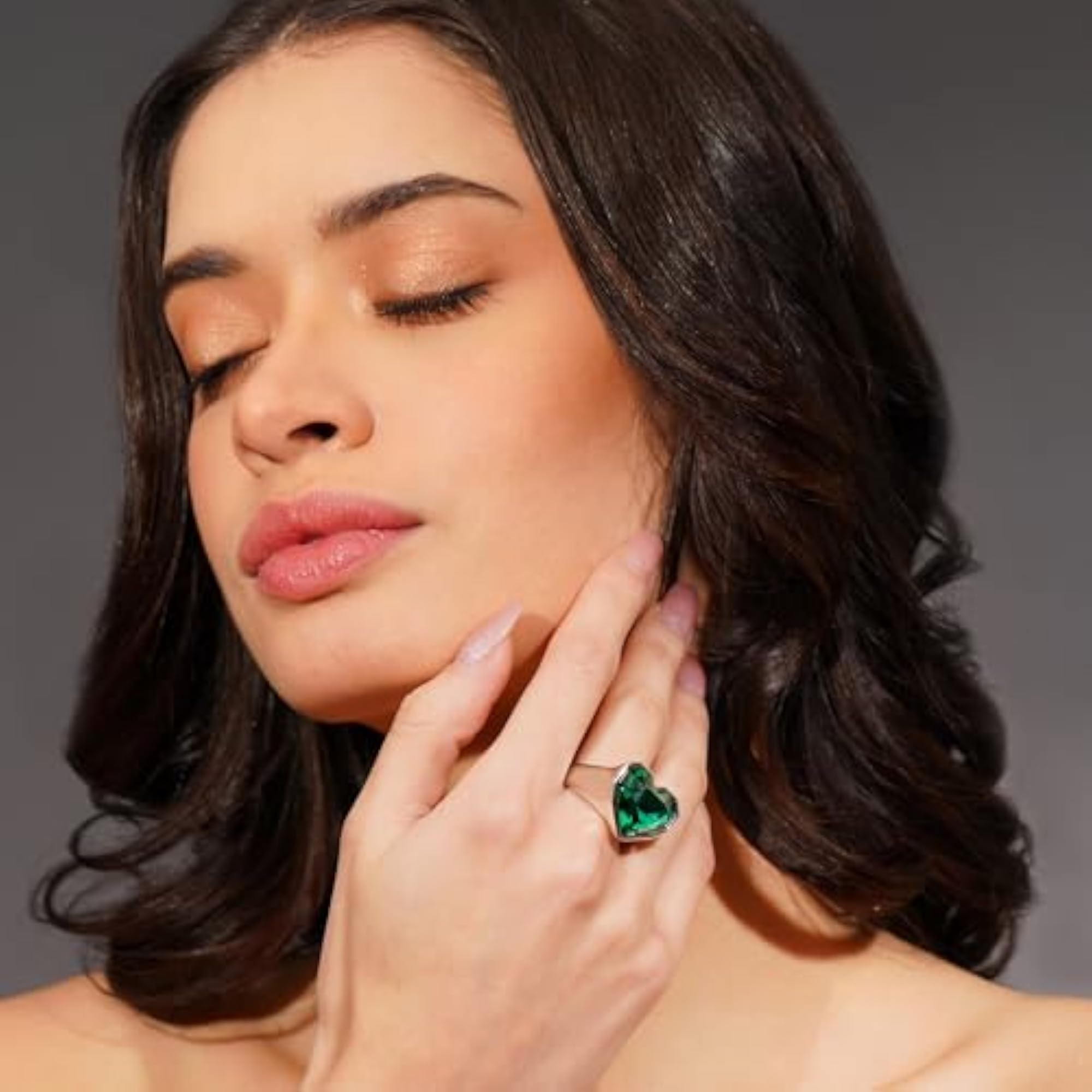 Women's Heart Crystal Adjustable Statement Ring