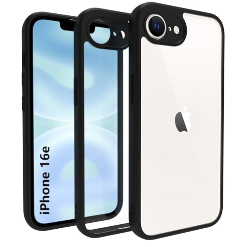 RIGGEAR Shockproof Sleek Hybrid Armor Back Cover Case for iPhone 16e / iPhone 17e (Clear PC + Black TPU Bumper)