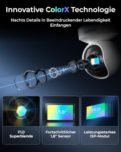 Reolink 2K 4MP Überwachungskamera Aussen WLAN Schwenkbar mit F1,0 Echtfarben-Nachtsicht, 2,4/5GHz Wi-Fi Außenkamera, WLAN Kamera Outdoor mit Videoüberwachung, Smart-Erkennung, Warnungen, E1 Outdoor CX 2