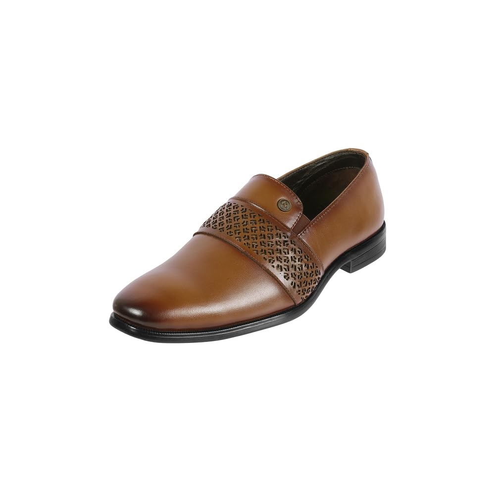 metro Men Leather Formal Laser-Cut Slip-On Shoes-picture-41