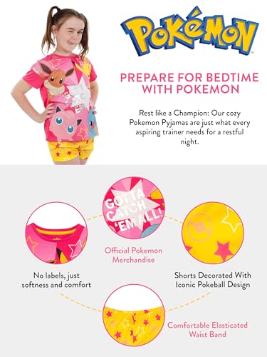Pokemon Pajamas | Pikachu Pajamas | Eevee Girls Pajama Set | Short Sleeve PJs Set | Sizes 6 To 143
