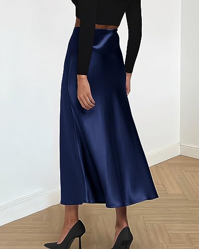 Image of BTFBM 2026 Summer Womens Skirts Silk Elegant High Waist Flowy Long Satin A-Line Midi Skirt Cocktail Wedding Party
