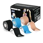 AOTOTO Kinesio Tape - 3 Rotoli 5cm x 5m - Nastro Kinesiologico Sportivo per Dolore Muscolare, Ginocchio, Spalla, Gomito - Bendaggio Elastico e Impermeabile, Supporto Articolazioni