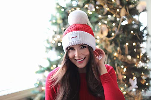 Love Your Melon Beanie For Men & Women, Red And White Santa Pom Beanie, Winter Hats, Cool Beanies, 100% Cotton Made Lined Knit Warm Thick Skully #TOP3