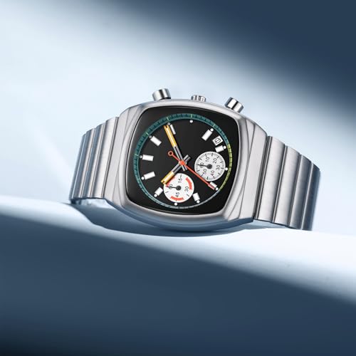 Image of CILOA Mens Watches Chronograph Stainless Steel Waterproof Date Analog Business Fashion Wristwatch for Men（Black）