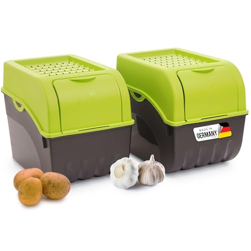 Novaliv Lot de 2 boîtes à pommes de terre vert 9 l pour pommes de terre, légumes, empilables, pour oignons, fruits