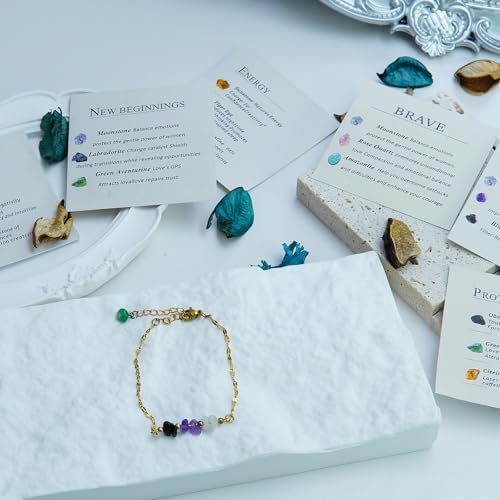 Healing Crystal Beaded Adjustable Bracelets unique gifts for mom,Natural Crystal jewelry and healing stones new beginnings gifts for women.3